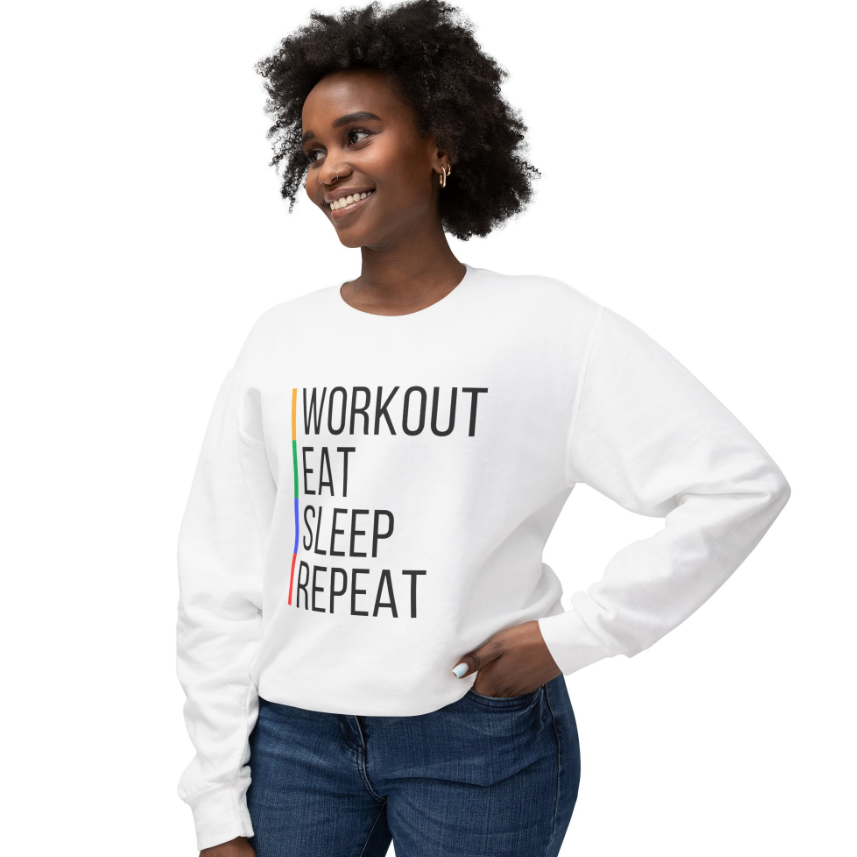 Workout, Sleep, Eat, Repeat - Unisex Lightweight Crewneck Sweatshirt